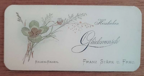 Stärk, Franz und Frau  Visitenkarte des Franz Stärk und Frau (Glückwunschkarte) 