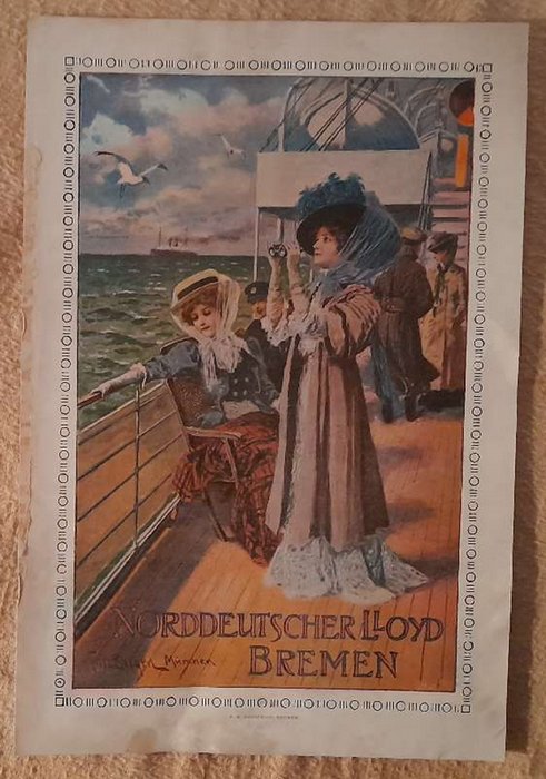 Norddeutscher Lloyd  Werbeblatt Norddeutscher Lloyd, Bremen v. Fritz Bergen (Umseitig Beispiele für Seereisen, Text und 2 Ill.) 