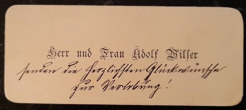 Wilser, Adolf  Visitenkarte des Adolf Wilser (Adolf Wilser (gest. 1898), Offizier im Karlsruher Leib-Grenadier-Regiment) 