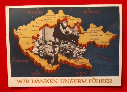   Ansichtskarte AK Ganzsache "Wir danken unserm Führer" (Briefmarke 6 + 12 Rpf Deutsches Reich, Stempel "Wahl- und Bekenntnistag im befreiten Sudteneland 4.12.1938") 