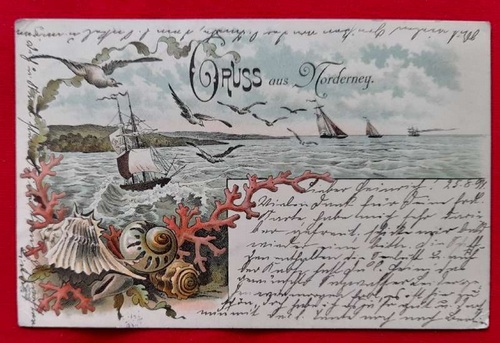   Ansichtskarte AK Gruss aus Norderney (Farblithografie, Motive (Segelboote und Meerestiere) 