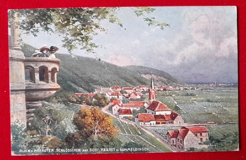   AK Ansichtskarte Blick auf Haardter Schlösschen auf Dorf Haardt und Gimmeldingen (Stempel Neustadt und Briefmarke Volkstaat Bayern. Künstler-Postkarte) 