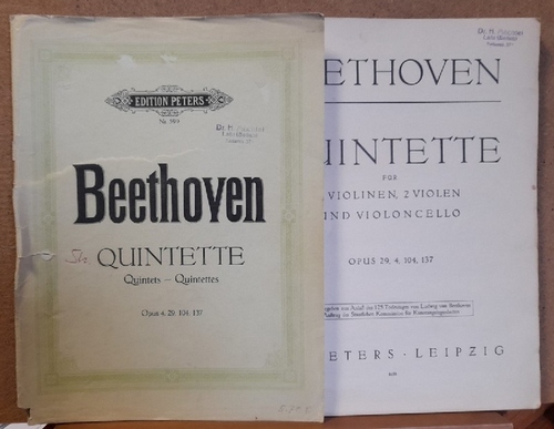 Beethoven, Ludwig van  Quintette für 2 Violinen, 2 Violen und Violoncello (Hier: 4 Quintette: Opus 29, 4, 104, 137. (5 Stimmhefte = komplett) 