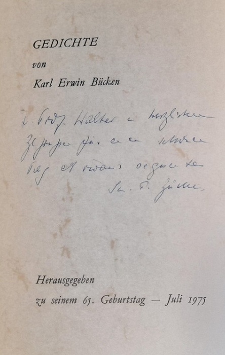 Bücken, Erwin  Gedichte (Herausgegeben zu seinem 65. Geburtstag - Juli 1975) 