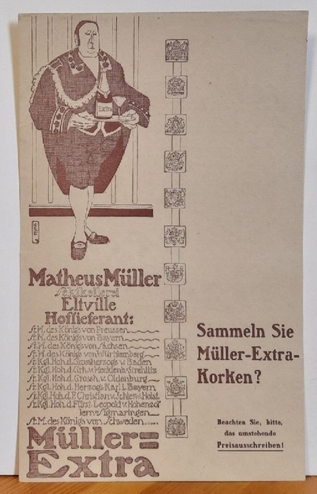   Werbeblatt der Firma Matheus Müller Sektkellerei Eltville, Hoflieferant..... (Tema: Sammeln sie Müller-Extra-Korken?, umseitig Preisausschreiben) 