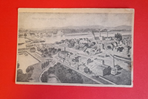   Ansichtskarte AK Maximiliansau - Rhein - Maxau, Industrieanlagenund Wohngebiet am Rhein aus künstlerischer Sicht 
