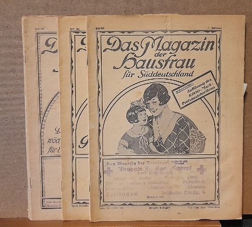 Albrecht, E. (Hg.)  Das Magazin der Hausfrau für Süddeutschland 6. Jg. 1932 (Nr. 266)  /// 7. Jg. 1933 (Nr. 295, 326, 327) /// 8. Jg. 1934 (Nr. 349, 369, 373, 374, 375, 377, 379, 381) /// 9. Jg. 1935 (Nr. 431) /// 11. Jg. 1937 (Nr. 538, 540) /// 12. Jg. 1938 (Nr. 593) (Die älteste und meistverbreiteste wöchentlich erscheinende Haus- und Werbezeitschrift deutscher Einzelhändler und Gewerbetreibender) 