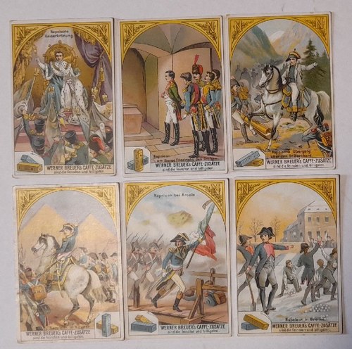   Reklamebild / Kaufmannsbild / Sammelbild Werner Breuer's Caffe-Zusätze Serie 20 (Napoleon I. Bild 1-6 komplett) 