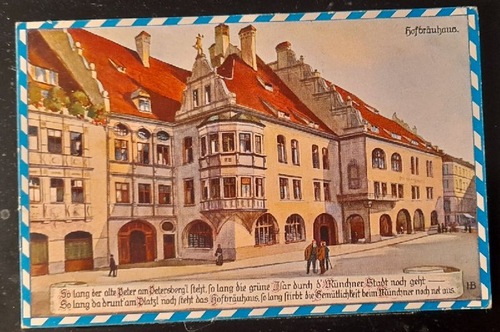   Ansichtskarte AK München Hofbräuhaus mit längerem Reim "So lang der alte Peter am Petersberg steht...." (Künstlerkarte "HB") 