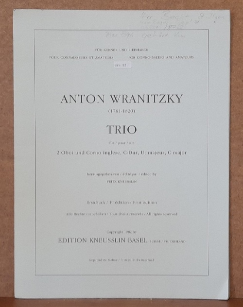 Wranitzky, Anton (1761-1820)  Trio für / pour / for 2 Oboi und Corno inglese, C-Dur, Ut majeur, C major (Hg. Fritz Kneusslin) 