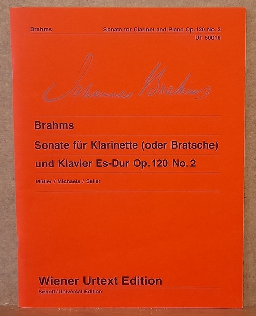Brahms, Johannes  Sonate für Klarinette (oder Bratsche) und Klavier Es-Dur op. 120 Nr. 2 (Nach der Stichvorlage und der Originalausgabe herausgegeben von Hans Christian Müller -- Einrichtung der Klarinetten- und Klavierstimme von Jost Michaels -- Einrichtung der Bratschenstimme von Emil Seiler) 