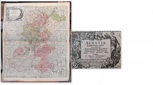 Seutter, Matthäus  Landkarte "Alsatia Landgraviatus cum utroque Marchionatu Badensi, Sundgovia, Brisgovia ...." (Altkolierte Kupferkarte) 