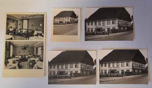   Ansichtskarte AK und 4 verschiedengroße s/w Fotos der Gaststätte "Zum Rücking" Fernfahrerheim Inh. Heinrich Brombach in Northeim / Han. 