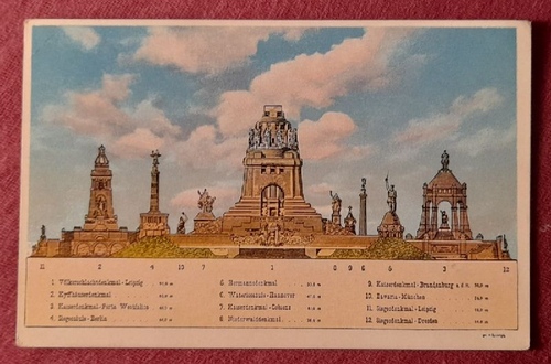   Ansichtskarte AK Leipzig Völkerschlachtdenkmal (Farblitho: Denkmäler Deutschlands in ihren Grössenverhältnissen zum Völkerschlachtdenkmal) 