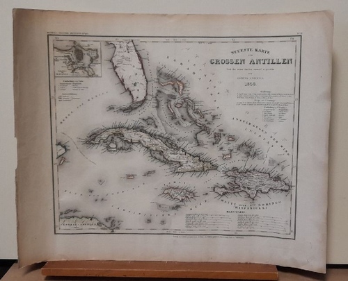 Radefeld, Hauptmann  Neueste Karte der Grossen Antillen (Teilkolorierte Stahlstichkarte aus Meyers Grosser Stahlstich-Atlas) 