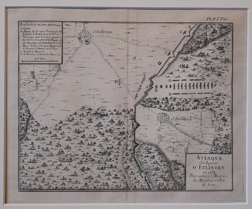   Landkarte / Plan "Attaque des Lignes d'Etlingen en 1734" (Ettlingen) (Pour Servir a l`Histoire du Marechal Comte de Saxe) 