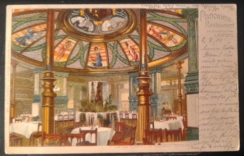   Ansichtskarte AK Leipzig. Panorama-Restaurant. Inh. Oswald Schlinke. Kleines Rundteil (Farblitho) 