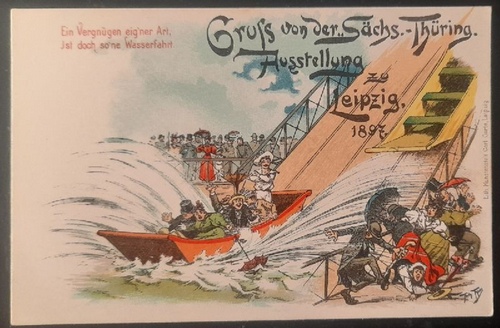   Ansichtskarte AK Leipzig. Gruß von der Sächsischen Thüringischen Ausstellung zu Leipzig 1897 (Farblitho, Humorkarte mit Spruch) 