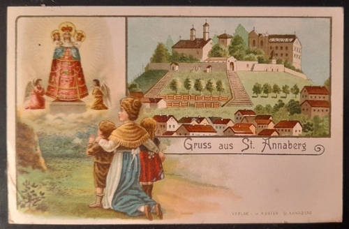   Ansichtskarte AK Gruß aus St. Annaberg (im sächsichen Erzgebirge) (Farblitho mit Heiligenerscheinung) 