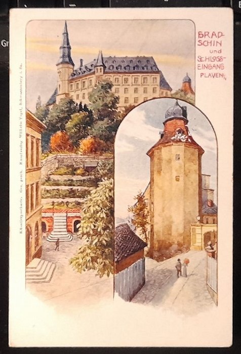   Ansichtskarte AK Hradschin und Schlosseingang Plauen (Farblitho) 