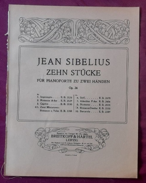 Sibelius, Jean  Zehn Stücke für Pianoforte zu zwei Händen Op. 24 No. 9 (Romanze / Romance Des dur) 
