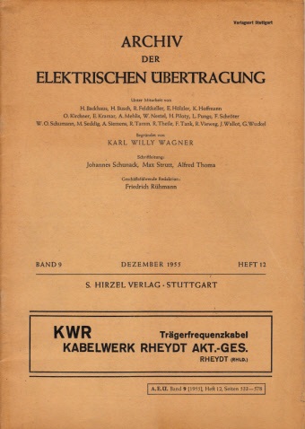 Wagner, Karl Willy;  Archiv der elektrischen Übertragung - Band 9, Dezember 1955, Heft 12 