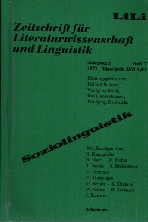 Dittmar, Norbert und Siegfried Jäger:  Soziolinguistik Zeitschrift für Literaturwissenschaft und Linguistik - Jahrgang 2 Heft 7 
