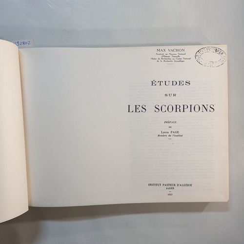 Max Vachon  Études sur les scorpions. Das ist nur eine Kopie des Buches 