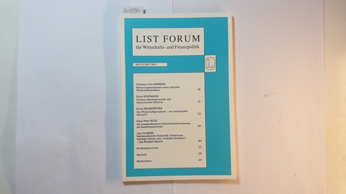 Hans-Peter Klös  List Forum, Band 18 (1992), Heft 2 : Die bundesdeutsche Arbeitsmarktverfassung als Standortparameter 
