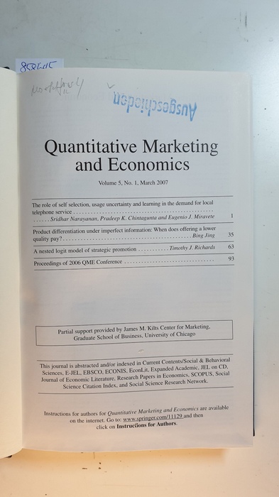 Diverse  Quantitative Marketing and Economics. Vol. 5, 2007 Komplett. 