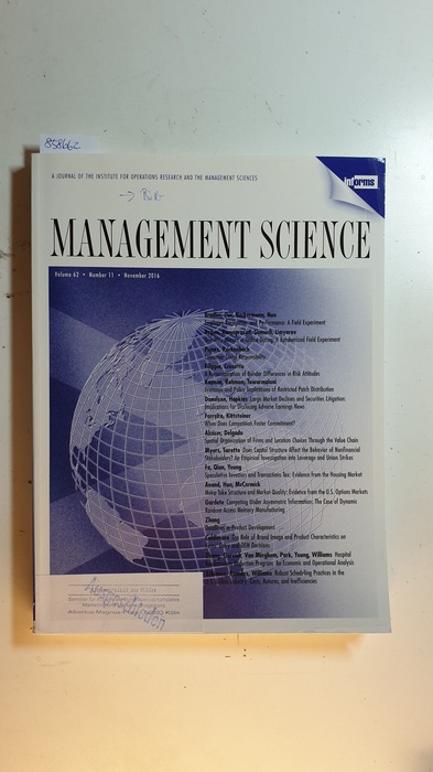 Diverse  Management science : journal of the Institute for Operations Research and the Management Sciences. Vol. 62, Nr. 11., 2016 