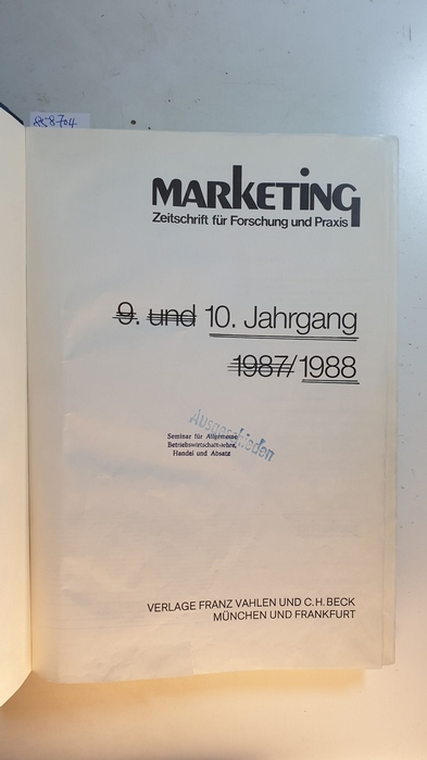 Diverse  Marketing, Zeitschrift für Forschung und Praxis. 10 Jahrgang 1988 Komplett 