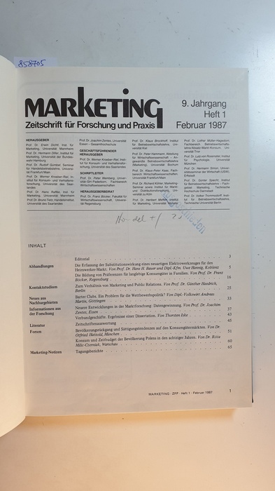Diverse  Marketing, Zeitschrift für Forschung und Praxis. 9 Jahrgang 1987 Komplett 