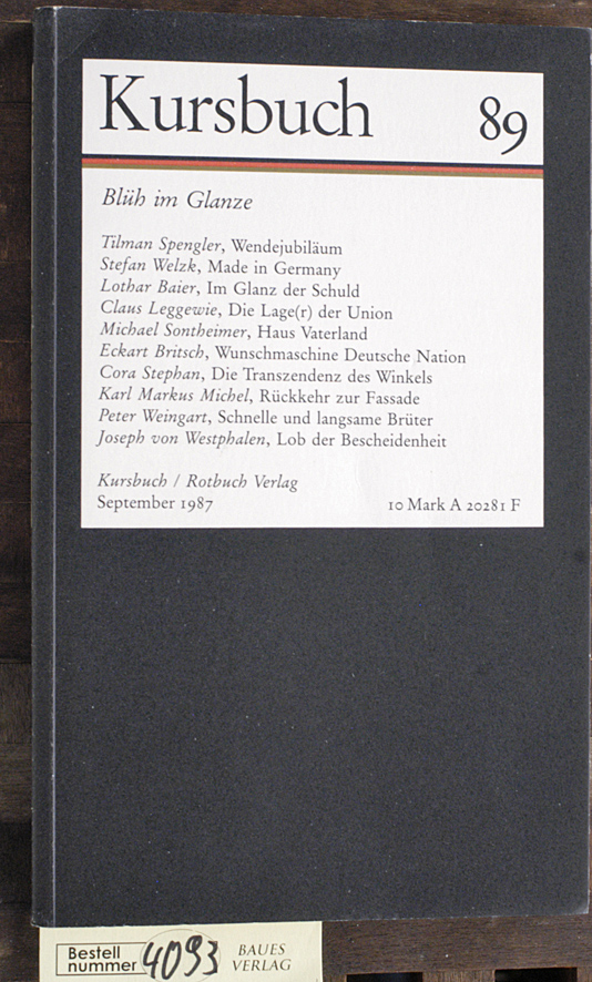 Enzensberger, Hans Magnus und Ingrid [Red.] Karsunke.  Kursbuch 89. September 1987 