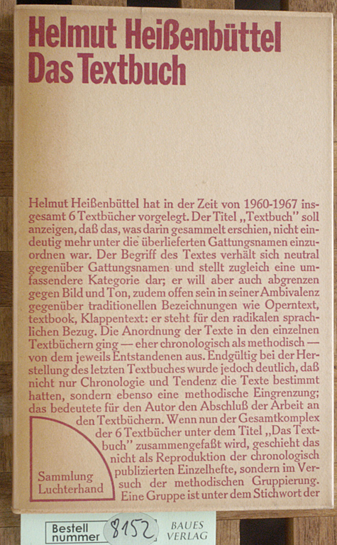 Heissenbüttel, Helmut.  Das Textbuch. Sammlung Luchterhand ; 3 