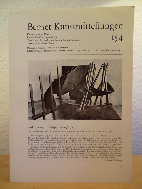 Kuthy, Dr. Sandor (Redaktor)  Berner Kunstmitteilungen. Nr. 154, Oktober / Dezember 1974 