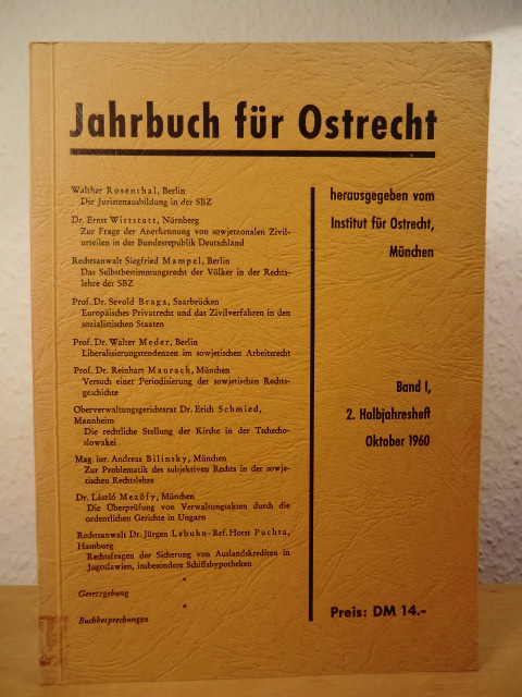 Institut für Ostrecht, München (Hrsg.)  Jahrbuch für Ostrecht. Band 1, 2. Halbjahresheft, Oktober 1960 