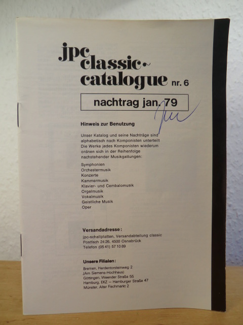 Jpc-Schallplatten - Versandabteilung Classic  Jpc Classic-Catalogue Nr. 6 - Nachtrag Januar 1979 