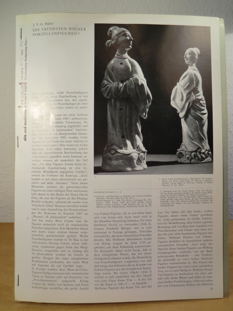 Mallet, J. V. G.  Die frühesten Wiener Porzellanfiguren. Sonderdruck aus "Alte und moderne Kunst", Jahrgang 1969, Heft 5 