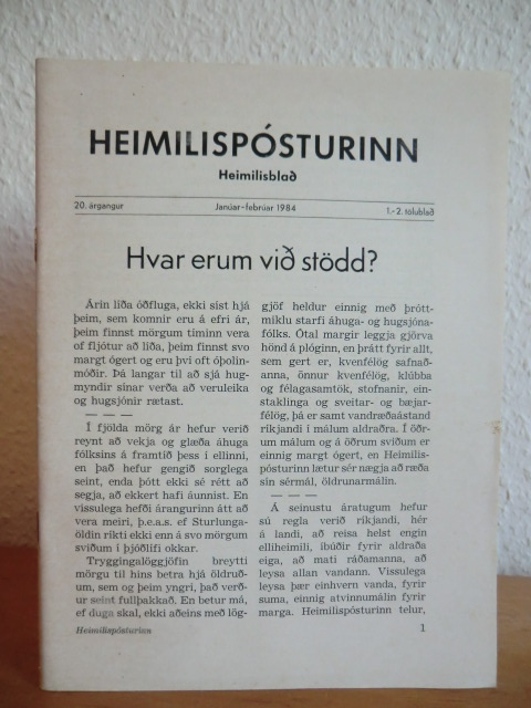 Sigurbjörnsson, Gísli (Útgefandi)  Heimilisposturinn. Heimilisblað. 20. argangur, Januar - Februar 1984, 1. - 2. tölublað 