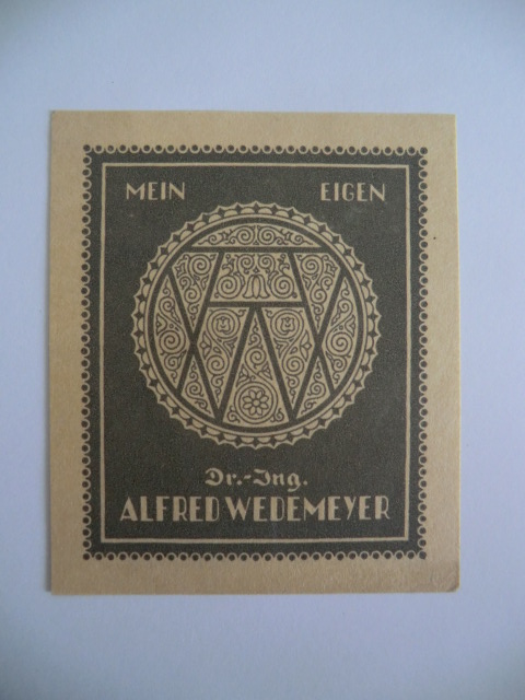 Wedemeyer, Alfred:  Exlibris Alfred Wedemeyer [Eigenblatt]. Ornamentales Motiv mit Eigner-Monogramm 