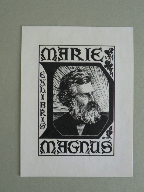 Unbekannter Künstler:  Exlibris für Marie Magnus. Motiv: Porträt eines älteren Mannes mit Vollbart 