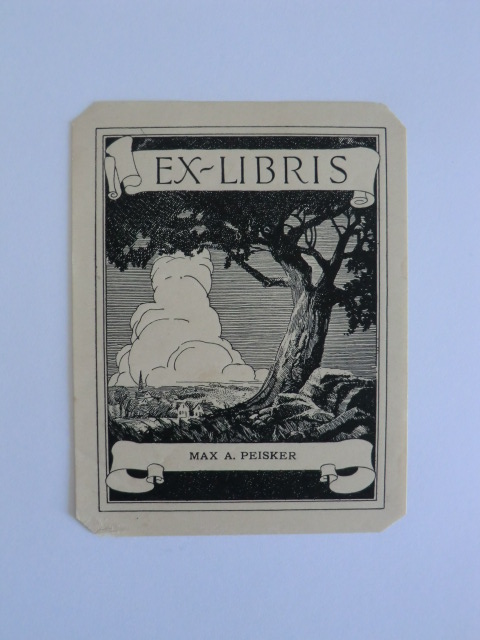 Unbekannter Künstler:  Exlibris für Max A. Peisker. Motiv: Baum vor Landschaft mit Dorf 