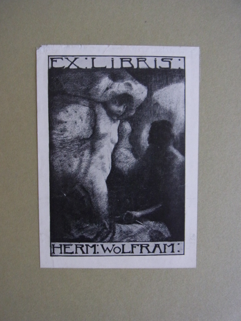 Unbekannter Künstler:  Exlibris für Hermann Wolfram. Motiv: Akt 