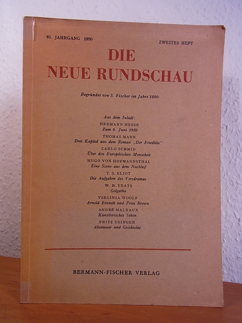 Bermann Fischer, Gottfried (Hrsg.) und Peter Suhrkamp (Red.):  Die Neue Rundschau. 61. Jahrgang 1950, Heft 2 