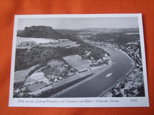   Postkarte: Blick von der Festung Königstein auf Lilienstein und Elbtal / Sächsische Schweiz.  