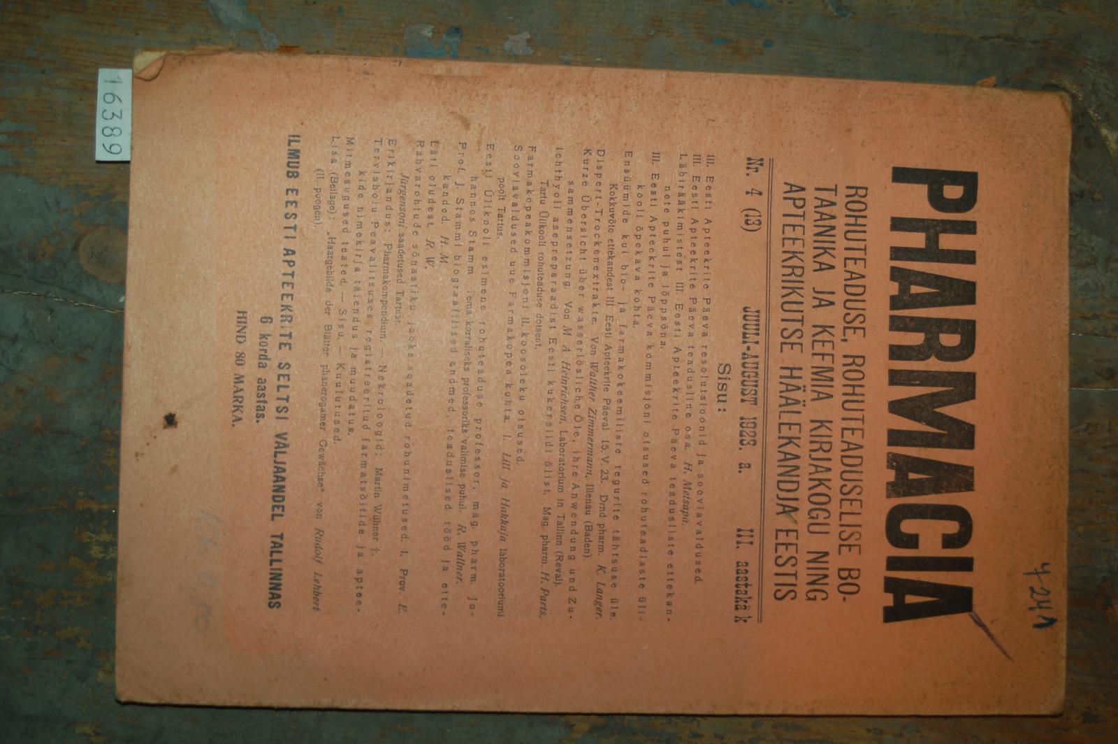 .  Pharmacia  Juuli-August 1923 