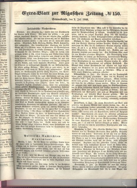 "."  Extra-Blatt zur Rigaschen Zeitung  Nr. 123 - 221  (nicht zu jeder Zeitungsausgabe erschien ein Extrablatt, die Nr. bezieht sich auf die Zeitungsausgabe, die Extrablätter hatten keine eigenständige Nummer!)  