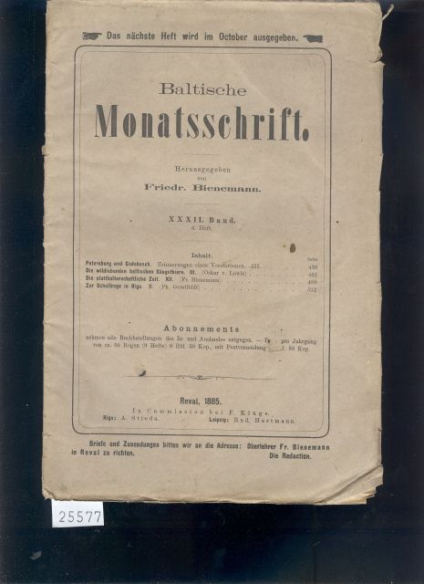 Bienemann  Baltische Monatsschrift  32. Band  6. Heft 