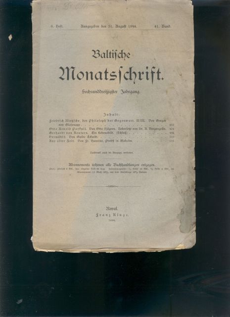 "."  Baltische Monatsschrift  41. Band 8. Heft 